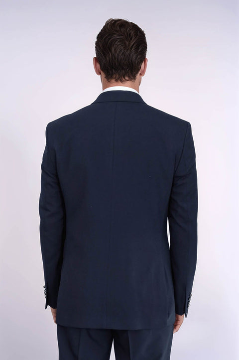 Modern Fit Double-Breasted Navy Men’s Suit with Silver-Tone Metal Buttons – Wessi