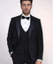 Classic Black Tuxedo Suit with Satin Peak Lapel and Waistcoat – Wessi