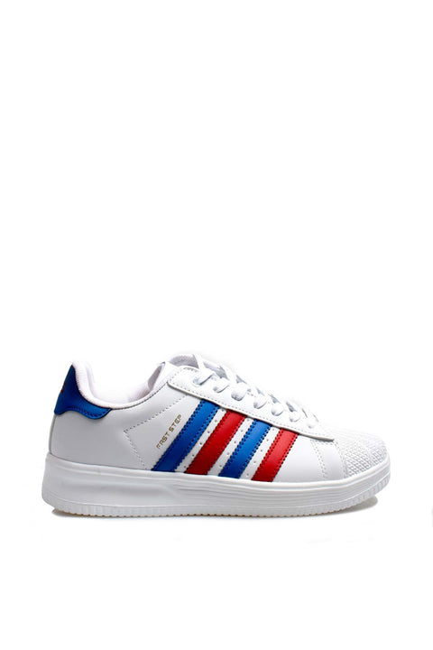 Men's White Leather Sneakers with Patriotic Stripe Details - Wessi