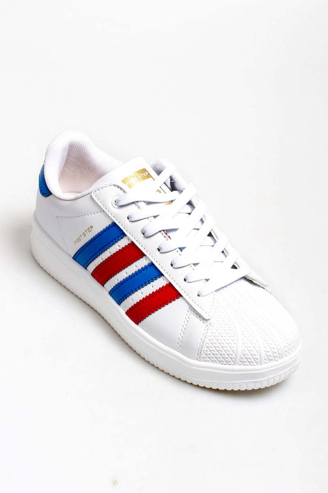 Men's White Leather Sneakers with Patriotic Stripe Details - Wessi