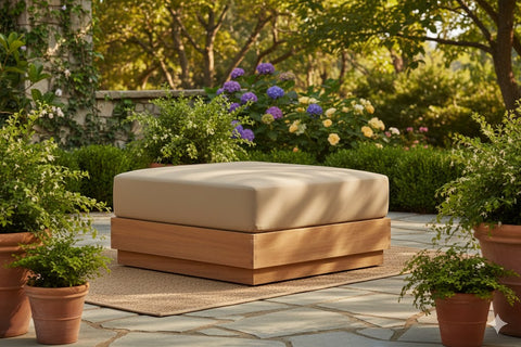 Imperial Grove Outdoor Solid Teak Wood Ottoman Upholstered Cushion