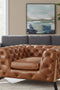 Olivia Contemporary Tufted Chesterfield Arm Chair - Light Brown Leather