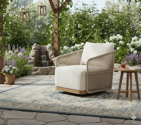 Alpine Teak Wood Modern Swivel Outdoor Arm Chair – Beige