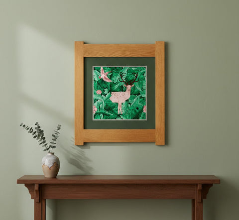 Arts & Crafts Mission Oak Framed Art with Woodland Harmony