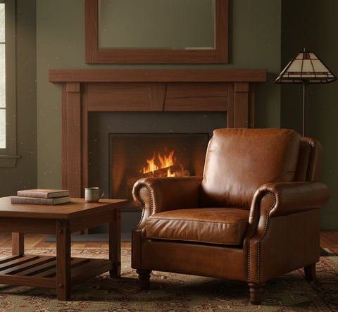 English Rolled Arm - Arm Chair - Light Brown Leather
