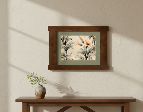 Arts & Crafts Mission Oak Framed Art with Tropical Bloom Walnut finish