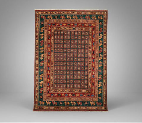 Hand-Knotted Vegetable Dye Kazak Rug from Pakistan, size 8' 10" x 12"