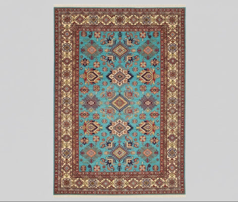 Hand-Knotted Vegetable Dye Kazak Rug from Pakistan, size 9" x 12"