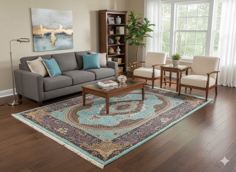 Exquisite 100% Silk Persian Design Rug – Elegant and Luxurious, size 8' 2" x 11' 1"