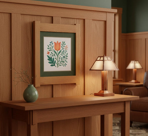Arts & Crafts Mission Oak Framed Art with Floral Tree Michael's Cherry