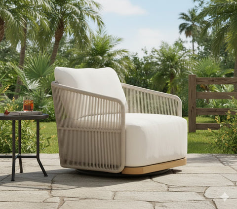 Alpine Teak Wood Modern Swivel Outdoor Arm Chair – Beige