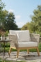 Cypress Teak Wood Outdoor Arm Chair with Biege Rope Design