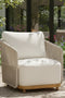 Alpine Teak Wood Outdoor Arm Chair with Biege Rope Design