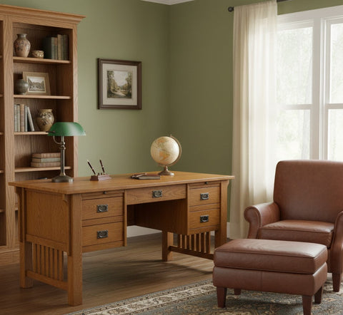 Mission Quarter Sawn Oak 5 Drawer Desk - Michael's Cherry
