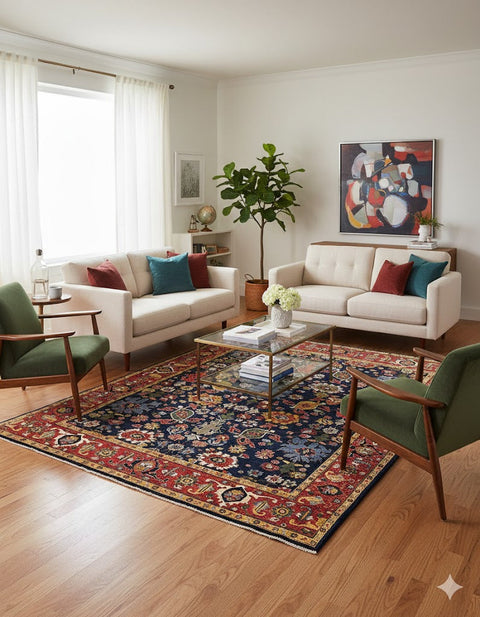 Hand-Knotted Sultanabad Vegetable-Dyed Wool Rug, 5' x 6' 7"