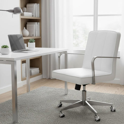Seabourne Metal Frame Home Office Chair in Stainless Steel & White Leather