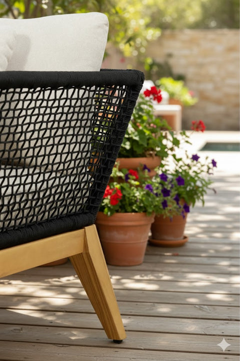 Cypress Teak Wood Outdoor Arm Chair with Black Rope Design