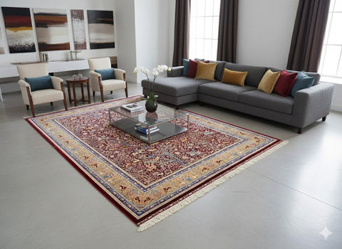 Exquisite 100% Silk Persian Design Rug – Elegant and Luxurious, size  8' 3" x 11'