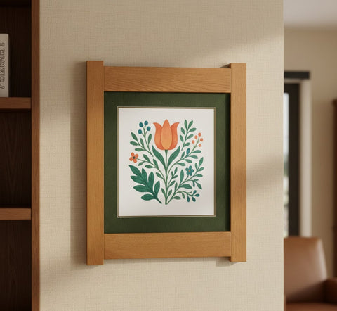 Arts & Crafts Mission Oak Framed Art with Floral Tree Michael's Cherry
