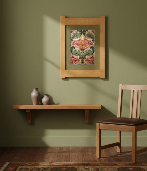 Arts & Crafts Mission Oak Framed Art with Poppy Delight