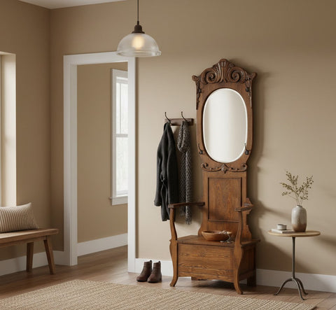 Arts and Crafts Oak Hall Tree With Storage in Seat