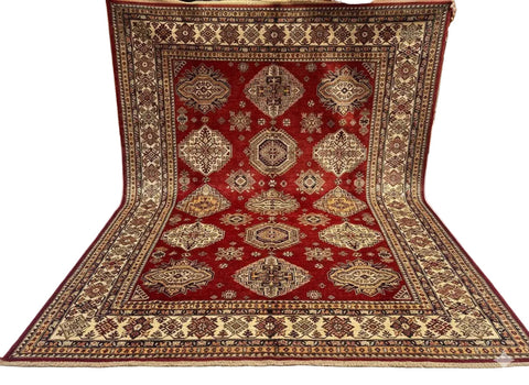 Hand-Knotted Vegetable Dye Kazak Rug from Pakistan, 8' 1" x 10' 2"