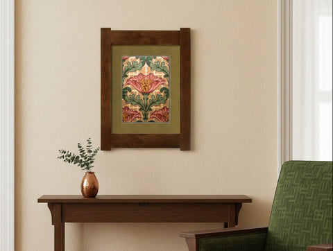 Arts & Crafts Mission Oak Framed Art with Poppy Delight Walnut finish