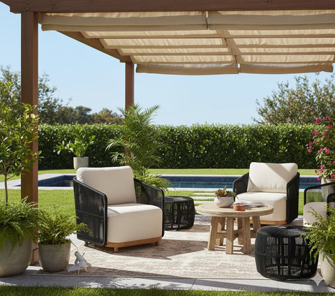 Alpine Teak Wood Outdoor Arm Chair with Black Rope Design