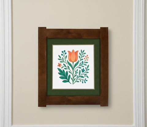 Arts & Crafts Mission Oak Framed Art with Floral Tree Walnut finish