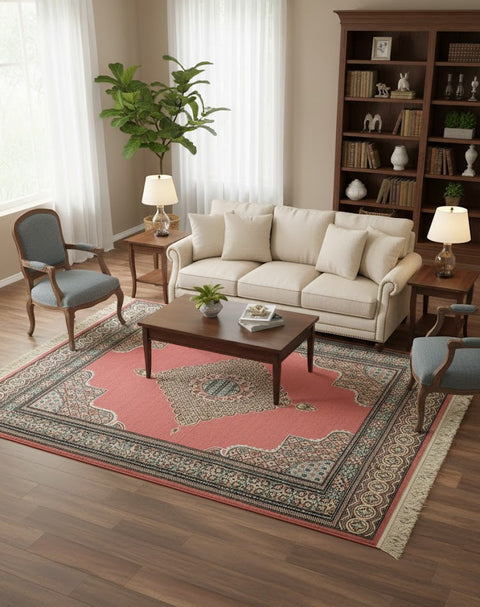 Hand-Knotted Pakistan Kashmiri Silk Wool Blend Rug, size 5' 3" x 8' 1 "