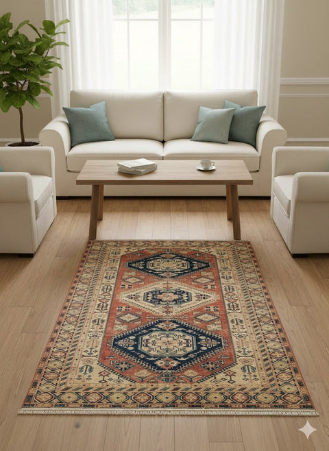 Hand-Knotted Vegetable Dye Kazak Rug from Pakistan, size 5' 9" x 7' 9"