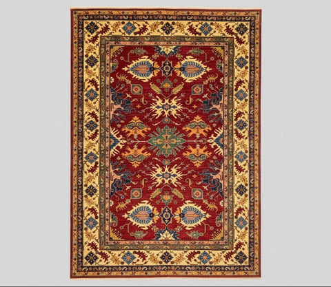 Hand-Knotted Vegetable Dye Kazak Rug from Pakistan, size 8" x 10"