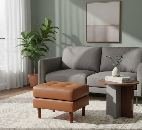 Cosmic Modern Leather Ottoman / Footstool - Light Brown
