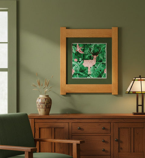 Arts & Crafts Mission Oak Framed Art with Woodland Harmony