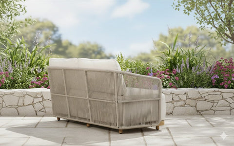 Alpine Teak Wood Outdoor Loveseat with Gray Rope Design
