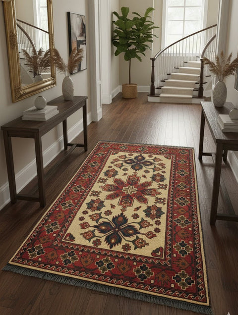 Terkaman Tribal Afghan Oriental Rug, size 3' 5" x 5' 4"