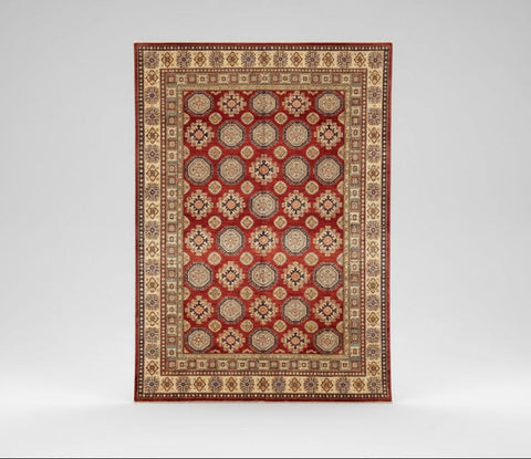 Hand-Knotted Vegetable Dye Kazak Rug from Pakistan, size 7' 9" x 11"