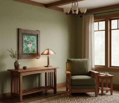 Arts & Crafts Mission oak Framed Art in Rich Botanical illustration