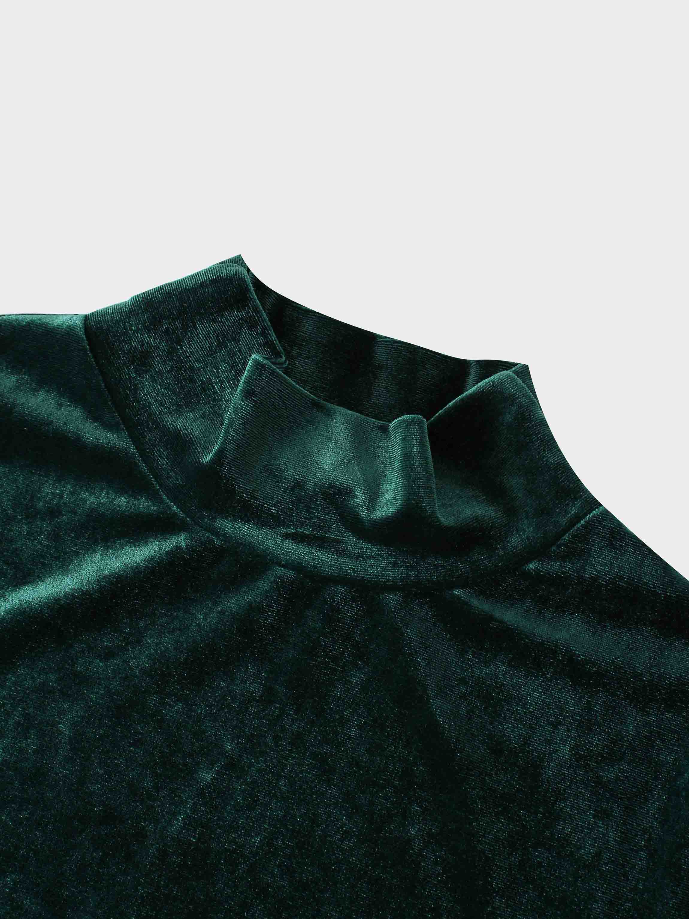 Velour Mock Neck Turtleneck-Emerald Green-3