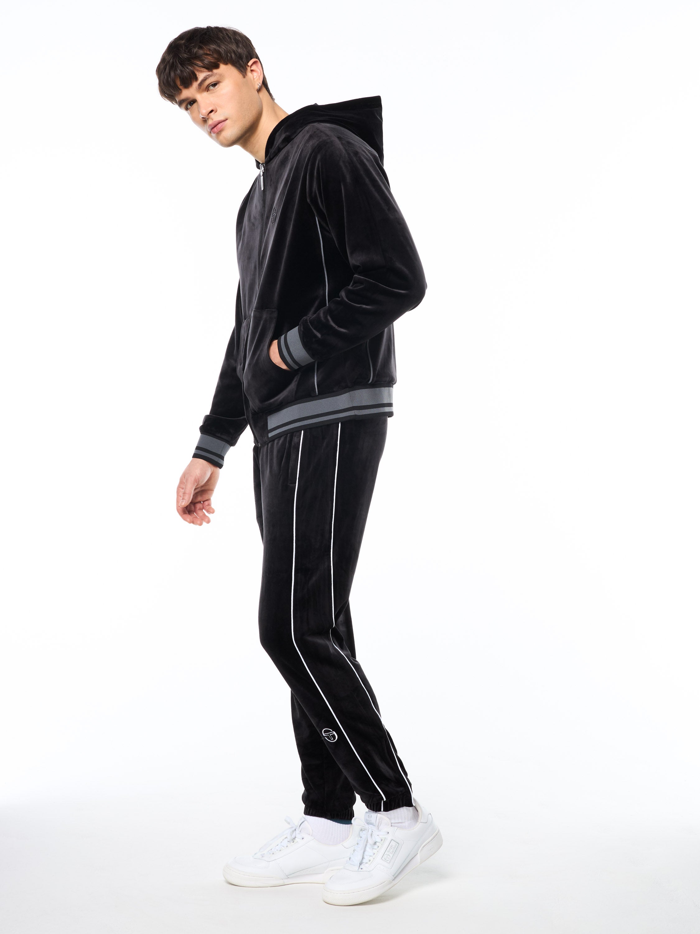 Viaggioa Reversible Velour Track Jacket-Black Beauty