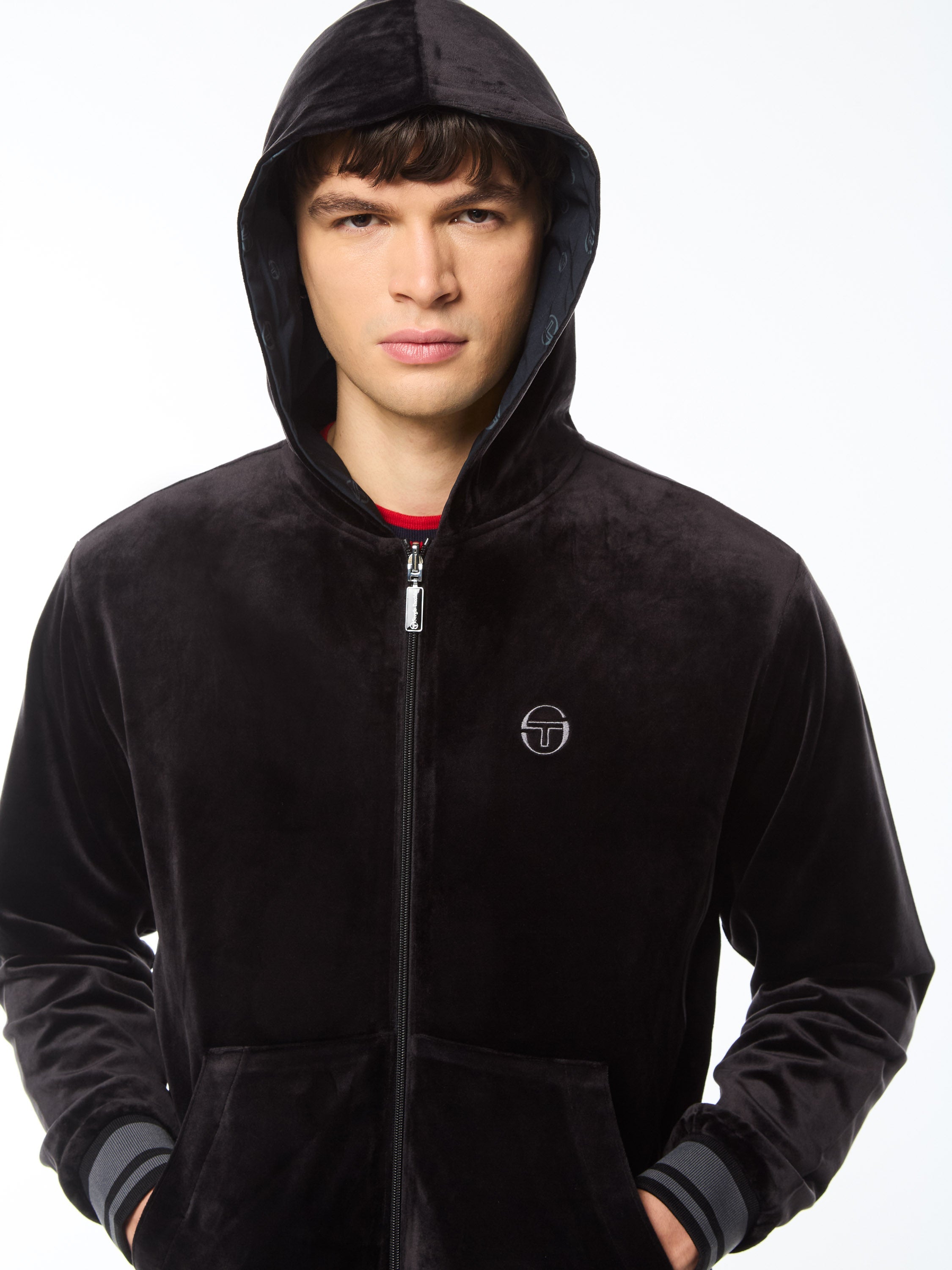 Viaggioa Reversible Velour Track Jacket-Black Beauty