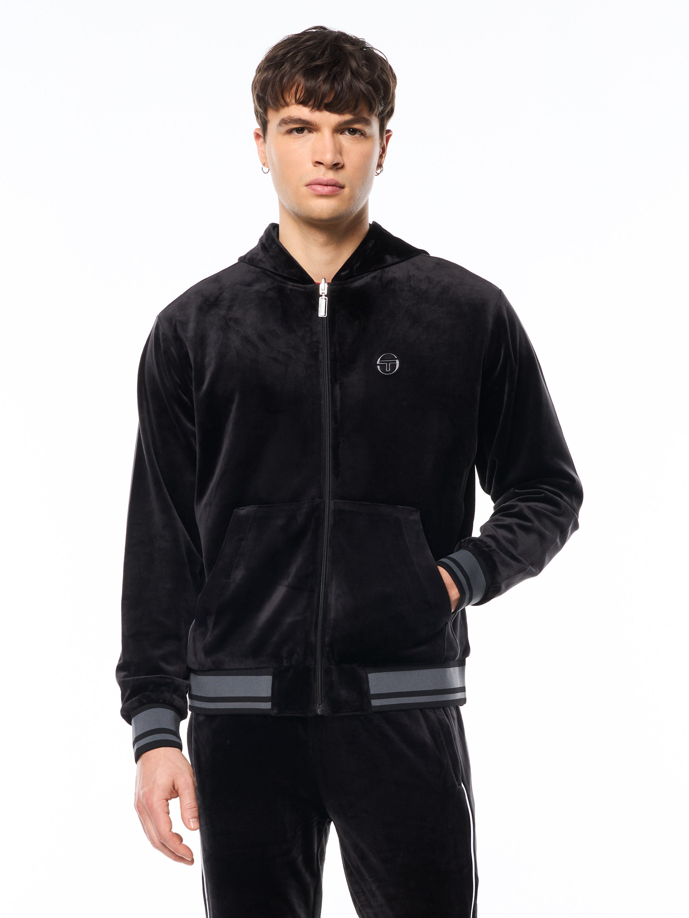 Viaggioa Reversible Velour Track Jacket-Black Beauty