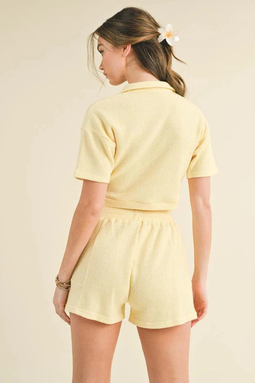 Waffle Knit Polo And Short Set - Yellow