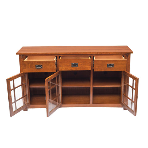 (Micheal's Cherry) Craftsman Mission Solid Oak Sideboard - 65"