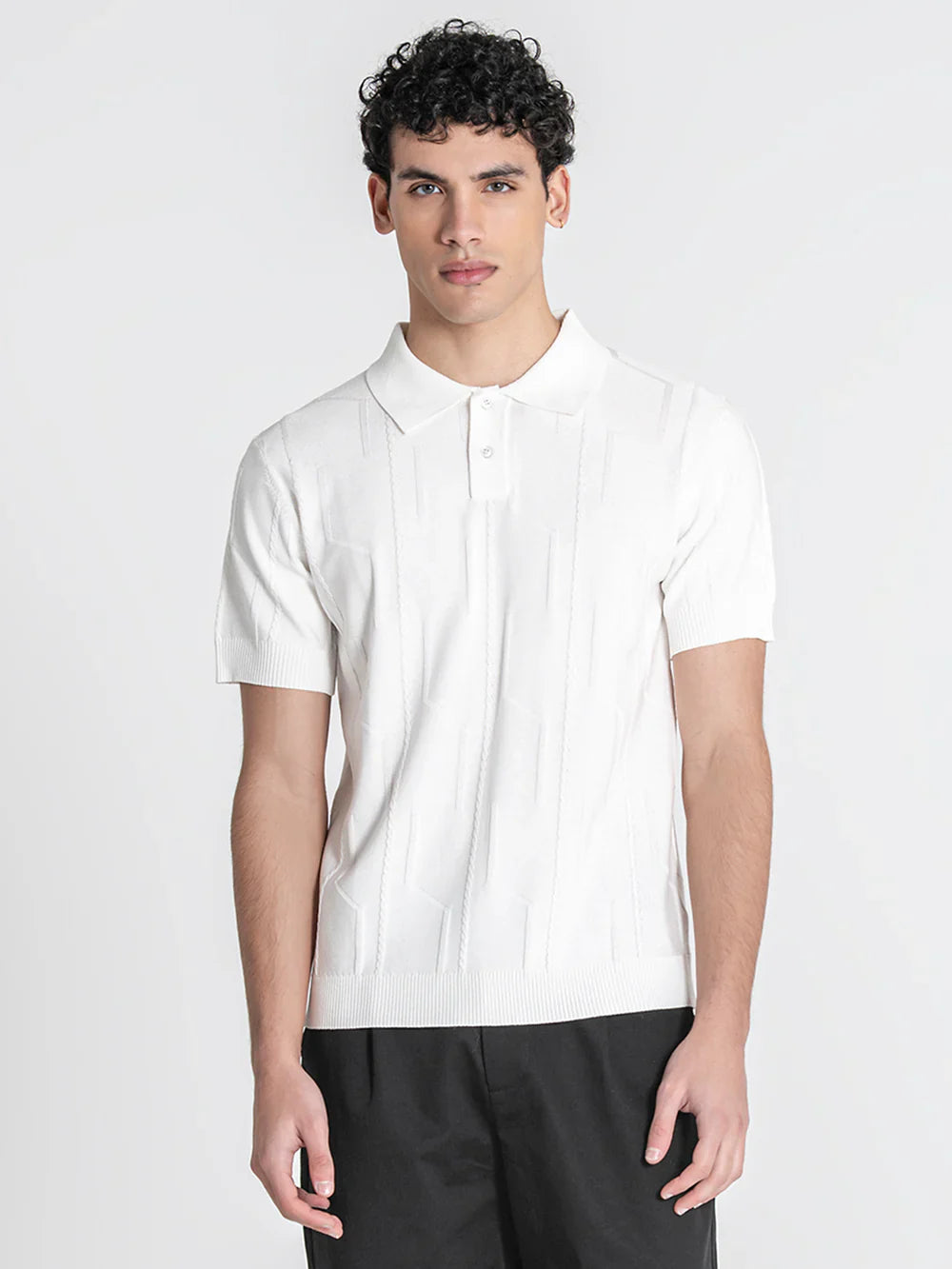 White Dimension Knit Polo