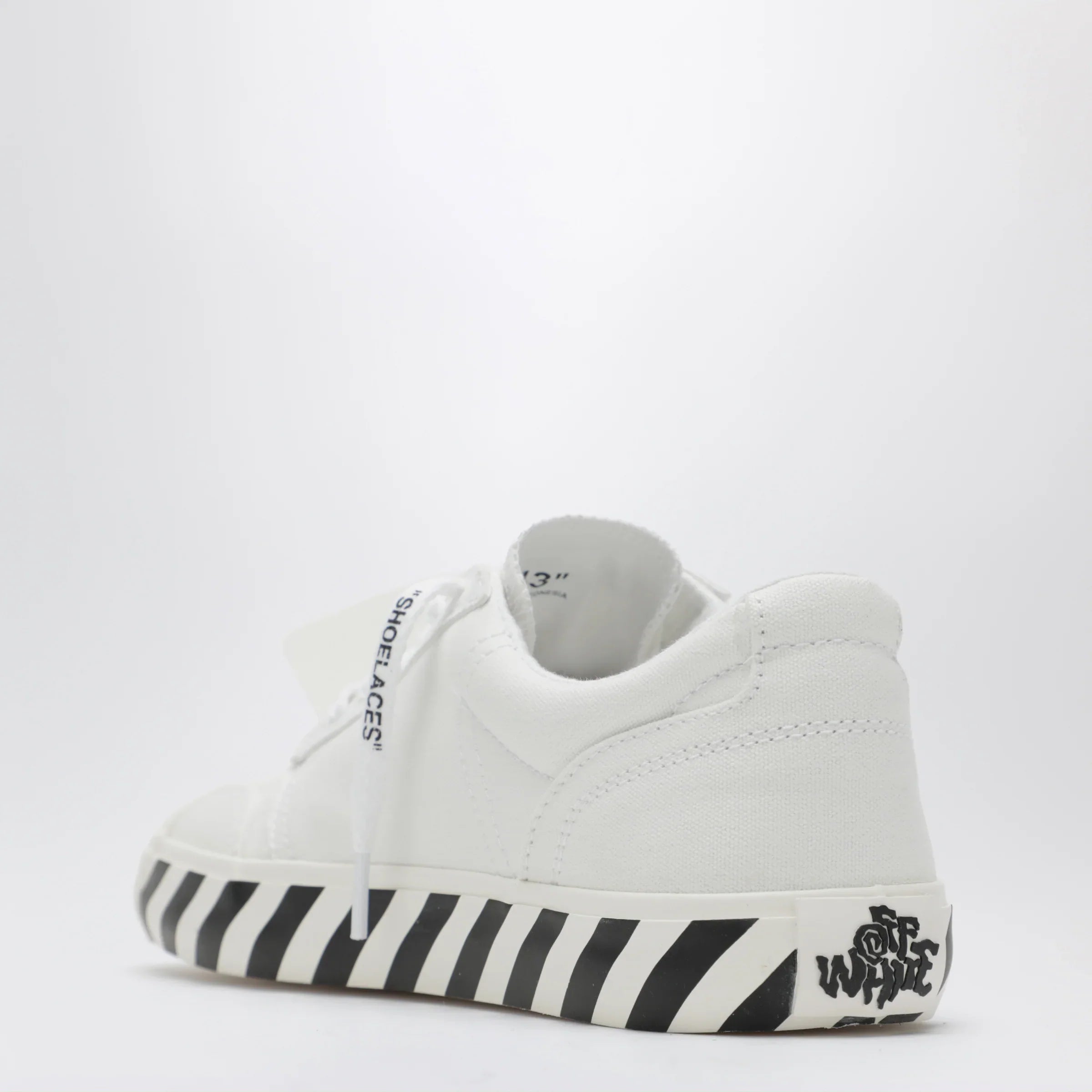 White Fabric Vulcanized Lace-Up Sneakers