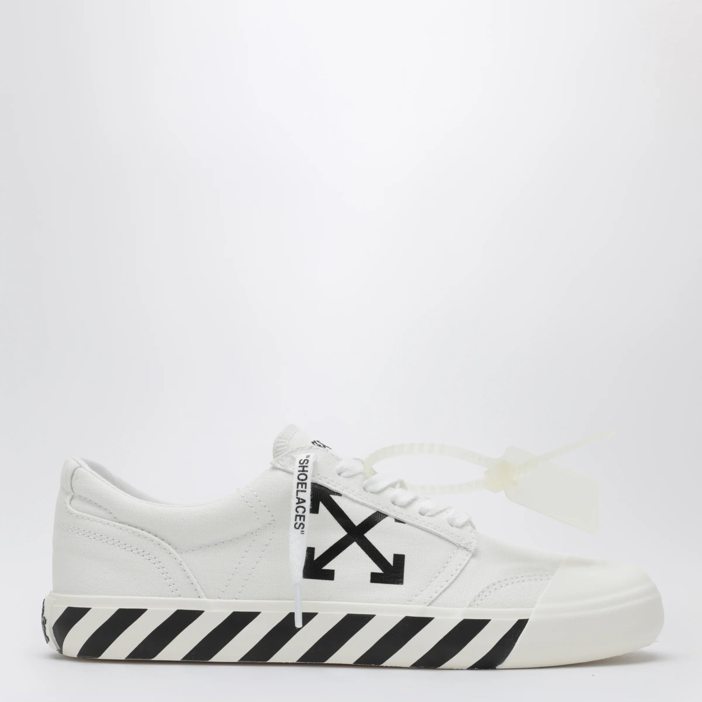 White Fabric Vulcanized Lace-Up Sneakers