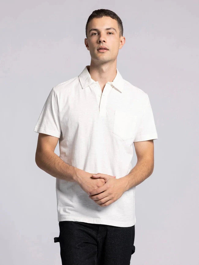 William Top - Cotton Henley Tee with Collar  BRIGHT WHITE