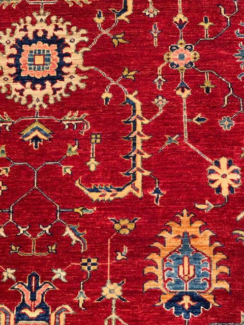 Hand-Knotted Vegetable Dye Kazak Rug from Pakistan, size 8' 7" x 12' 4"